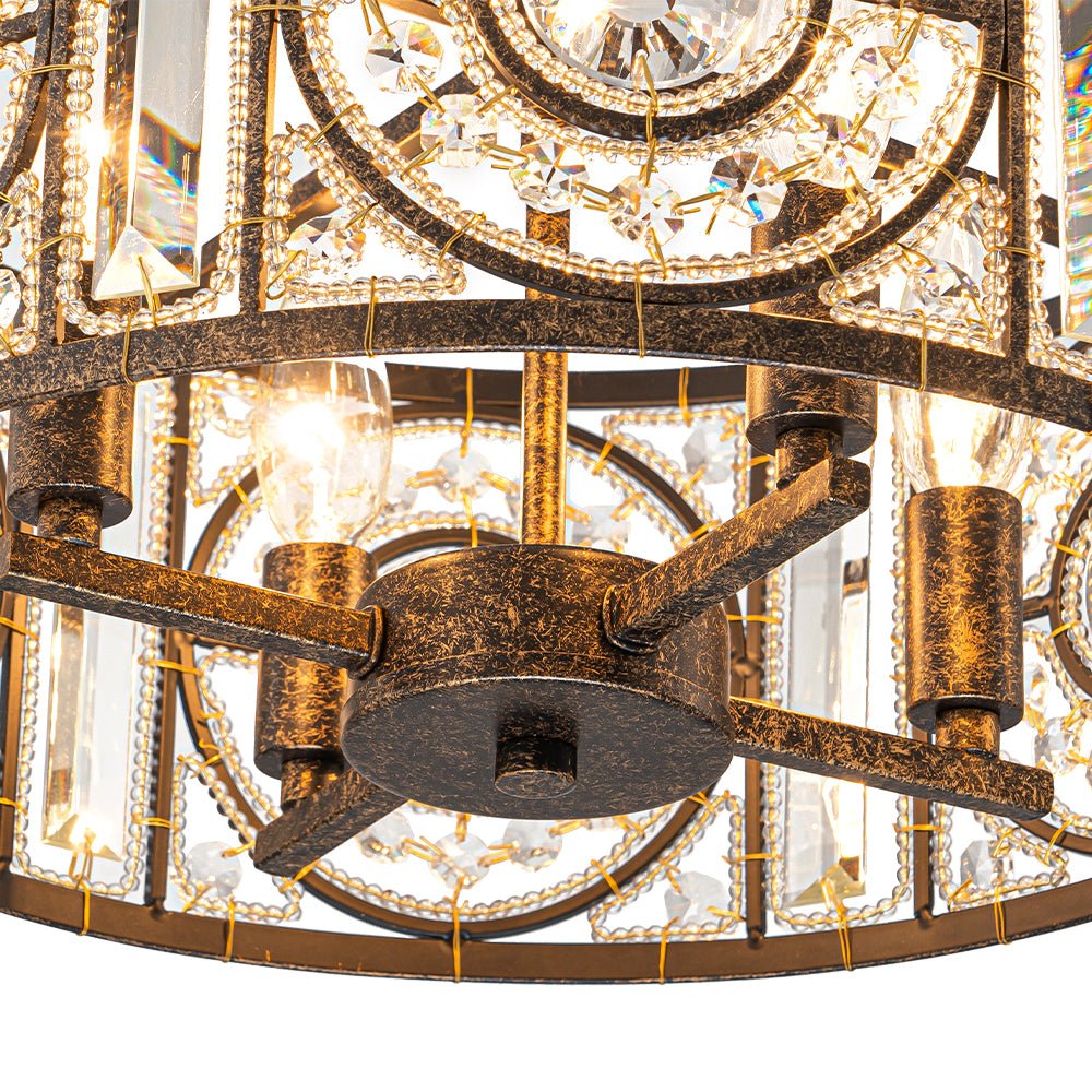 Lámpara de Araña Vintage de 4 Luces con Acentos de Cristal