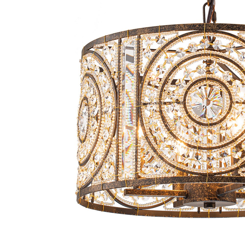 Lámpara de Araña Vintage de 4 Luces con Acentos de Cristal