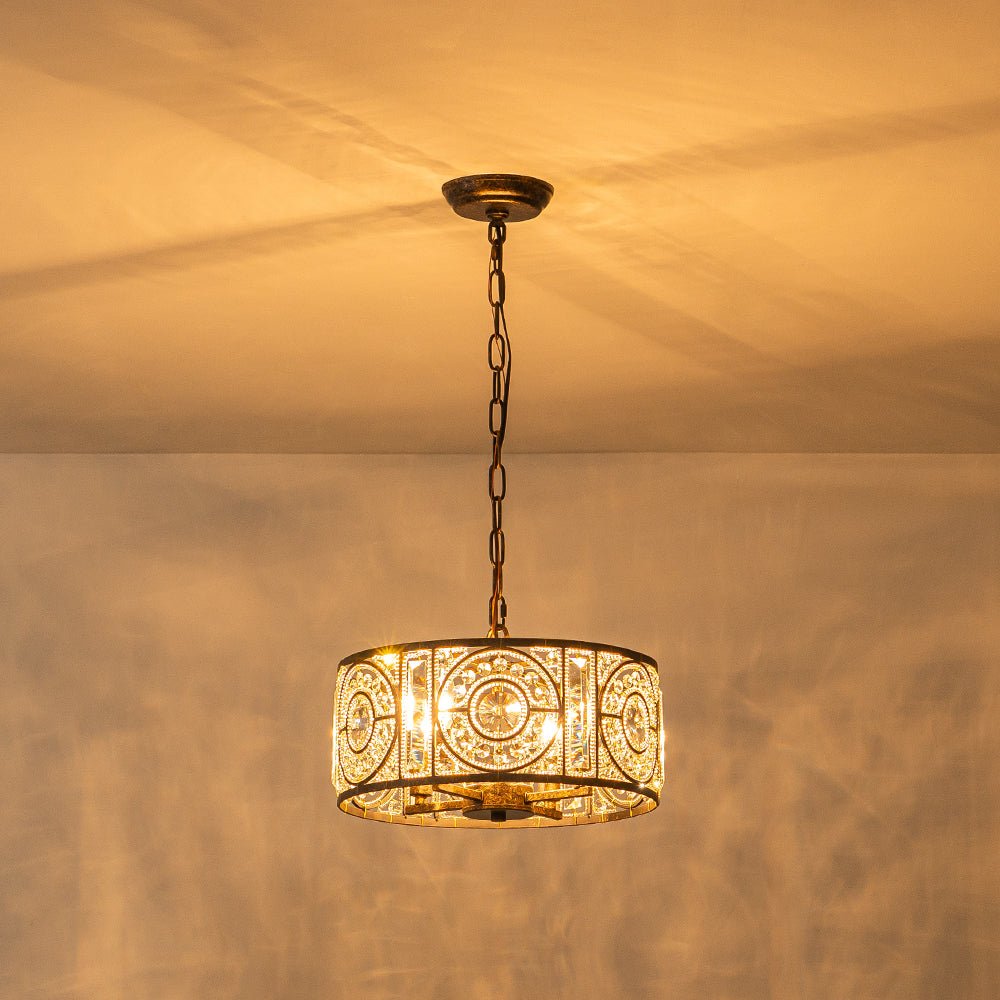 Lámpara de Araña Vintage de 4 Luces con Acentos de Cristal