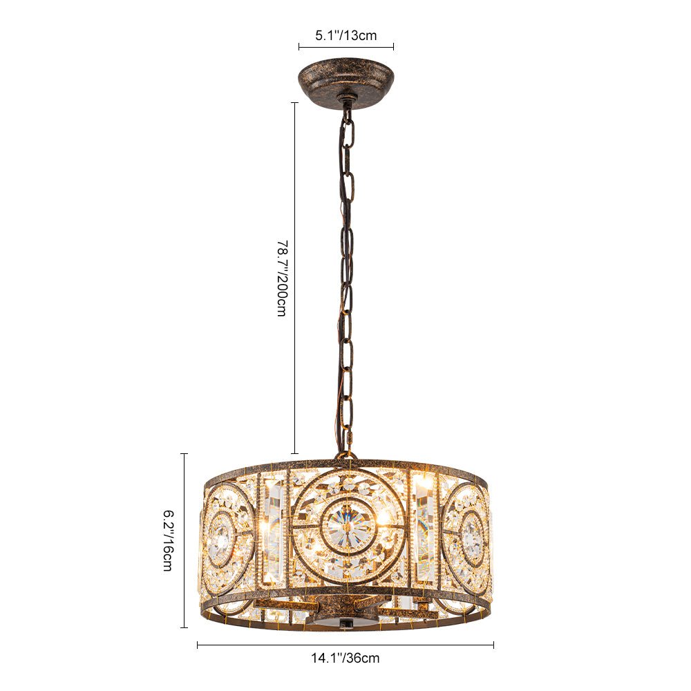 Lámpara de Araña Vintage de 4 Luces con Acentos de Cristal