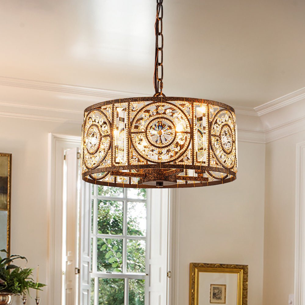 Lámpara de Araña Vintage de 4 Luces con Acentos de Cristal