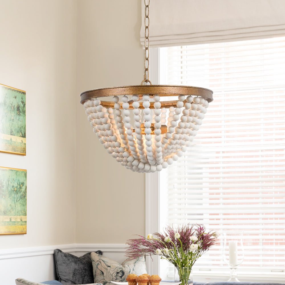 Candelabro Vintage Bohemio de 3 Luces con Perlas de Madera