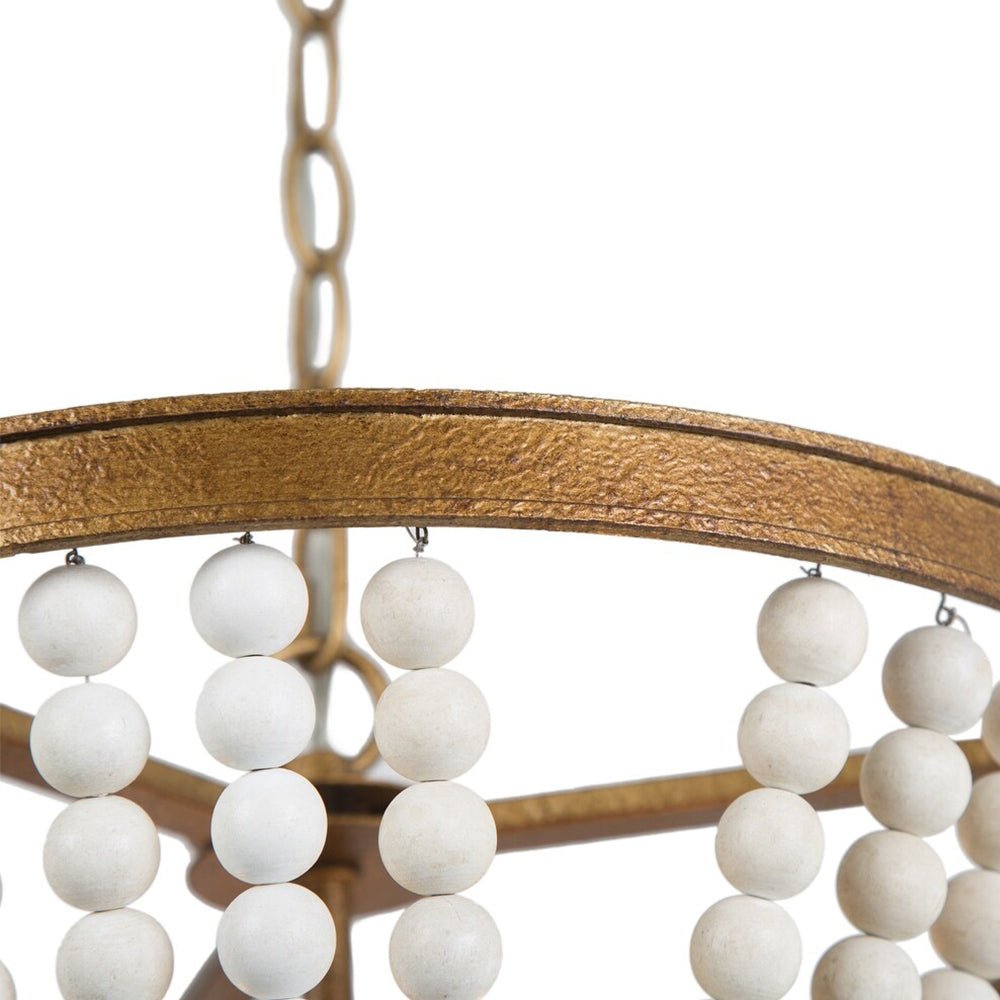Candelabro Vintage Bohemio de 3 Luces con Perlas de Madera