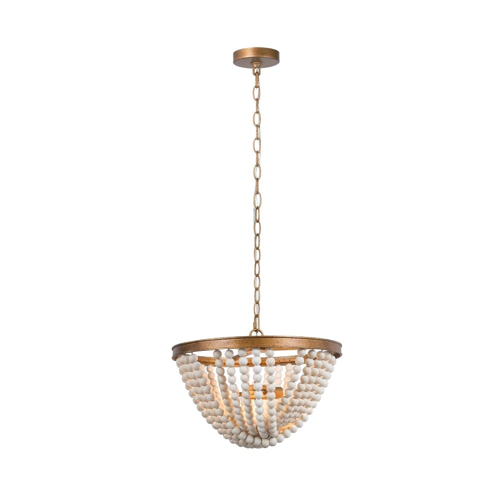 Candelabro Vintage Bohemio de 3 Luces con Perlas de Madera