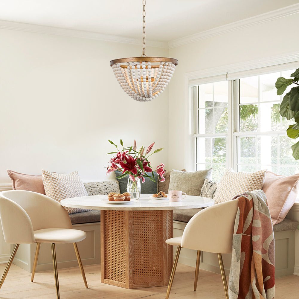 Candelabro Vintage Bohemio de 3 Luces con Perlas de Madera