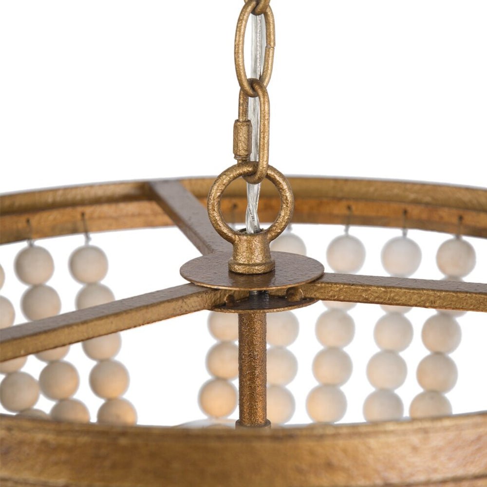 Candelabro Vintage Bohemio de 3 Luces con Perlas de Madera
