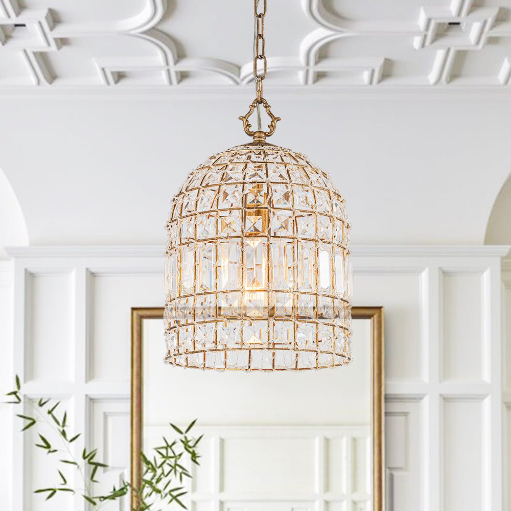 Luz Colgante de Jaula de Pájaro con Acentos de Cristal Vintage