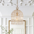 Luz Colgante de Jaula de Pájaro con Acentos de Cristal Vintage