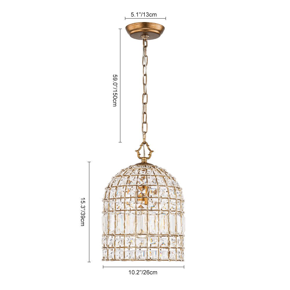 Luz Colgante de Jaula de Pájaro con Acentos de Cristal Vintage