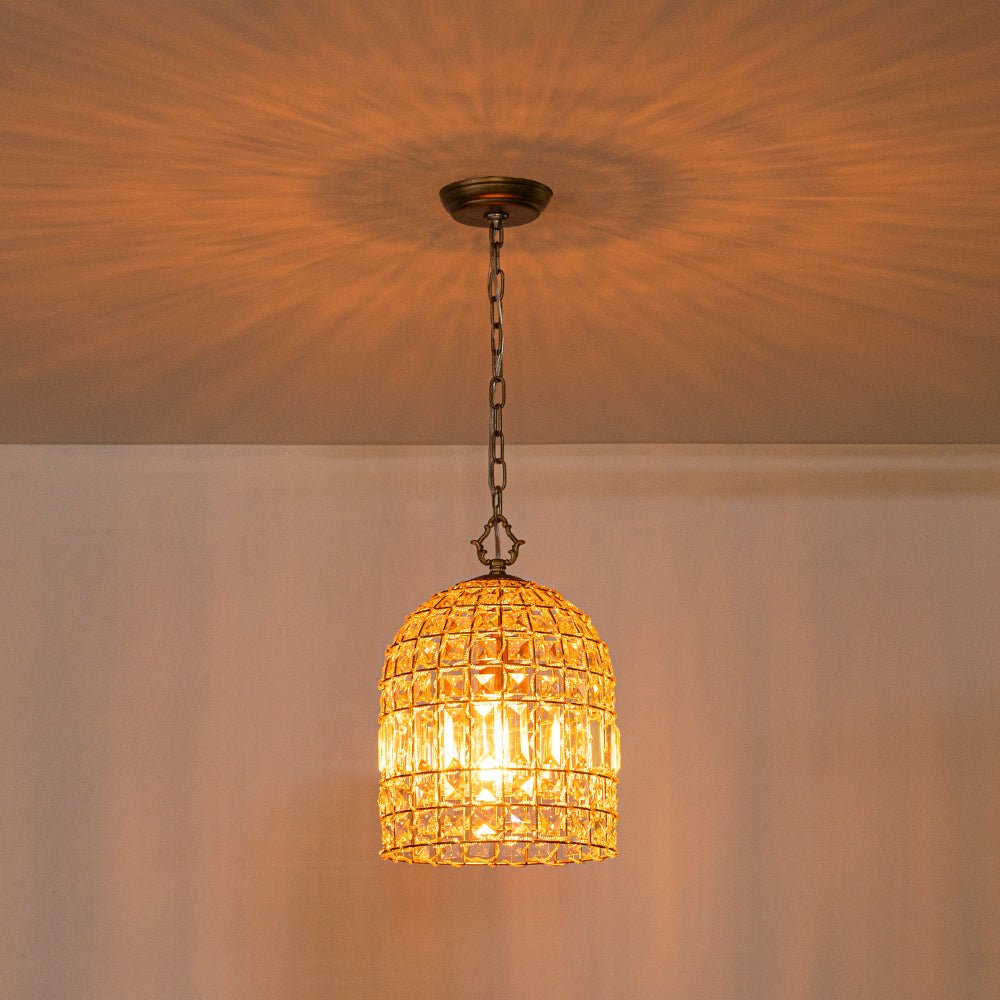 Luz Colgante de Jaula de Pájaro con Acentos de Cristal Vintage