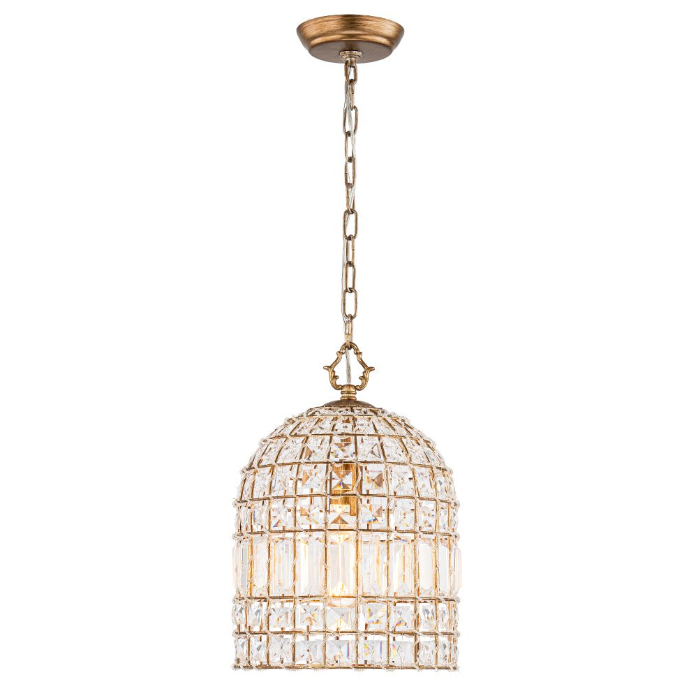Luz Colgante de Jaula de Pájaro con Acentos de Cristal Vintage