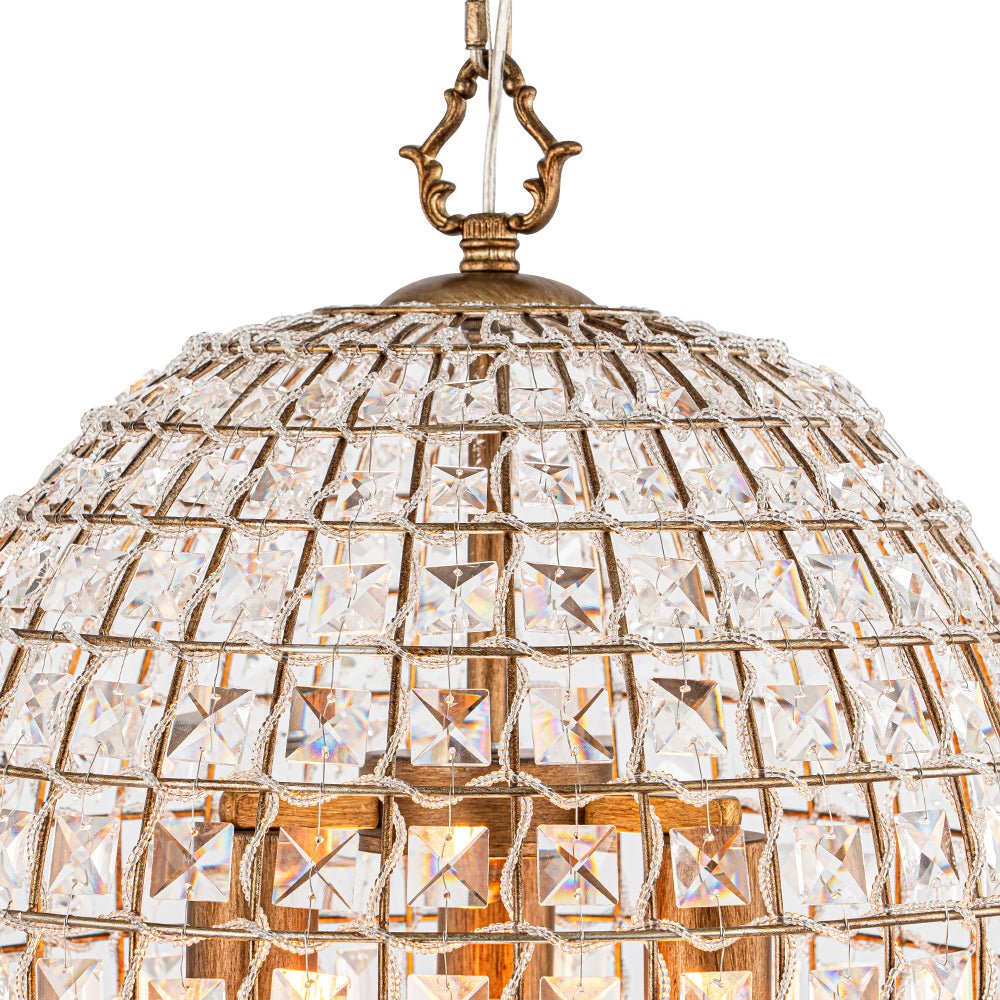 Luz Colgante de Jaula de Pájaro con Acentos de Cristal Vintage