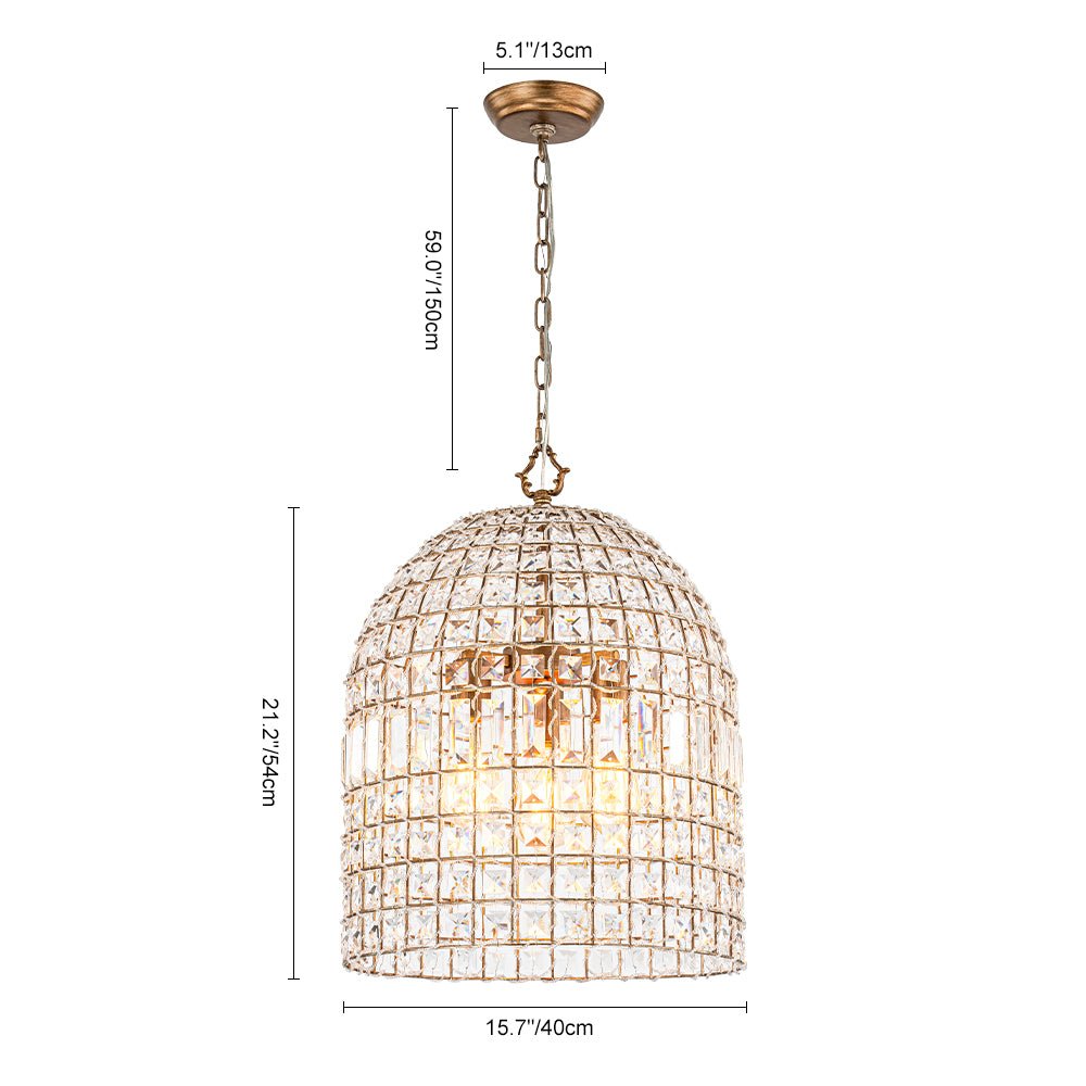 Luz Colgante de Jaula de Pájaro con Acentos de Cristal Vintage