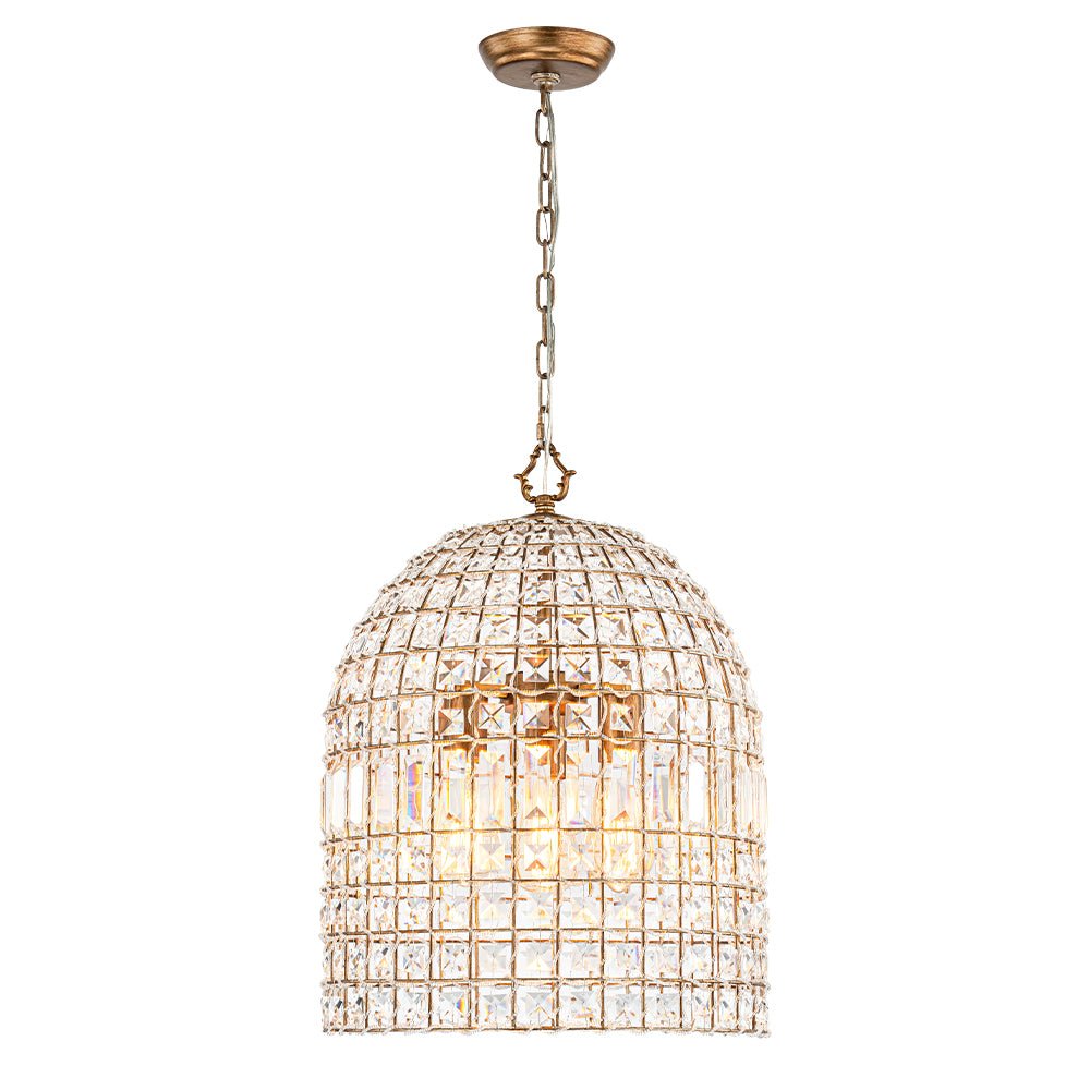 Luz Colgante de Jaula de Pájaro con Acentos de Cristal Vintage