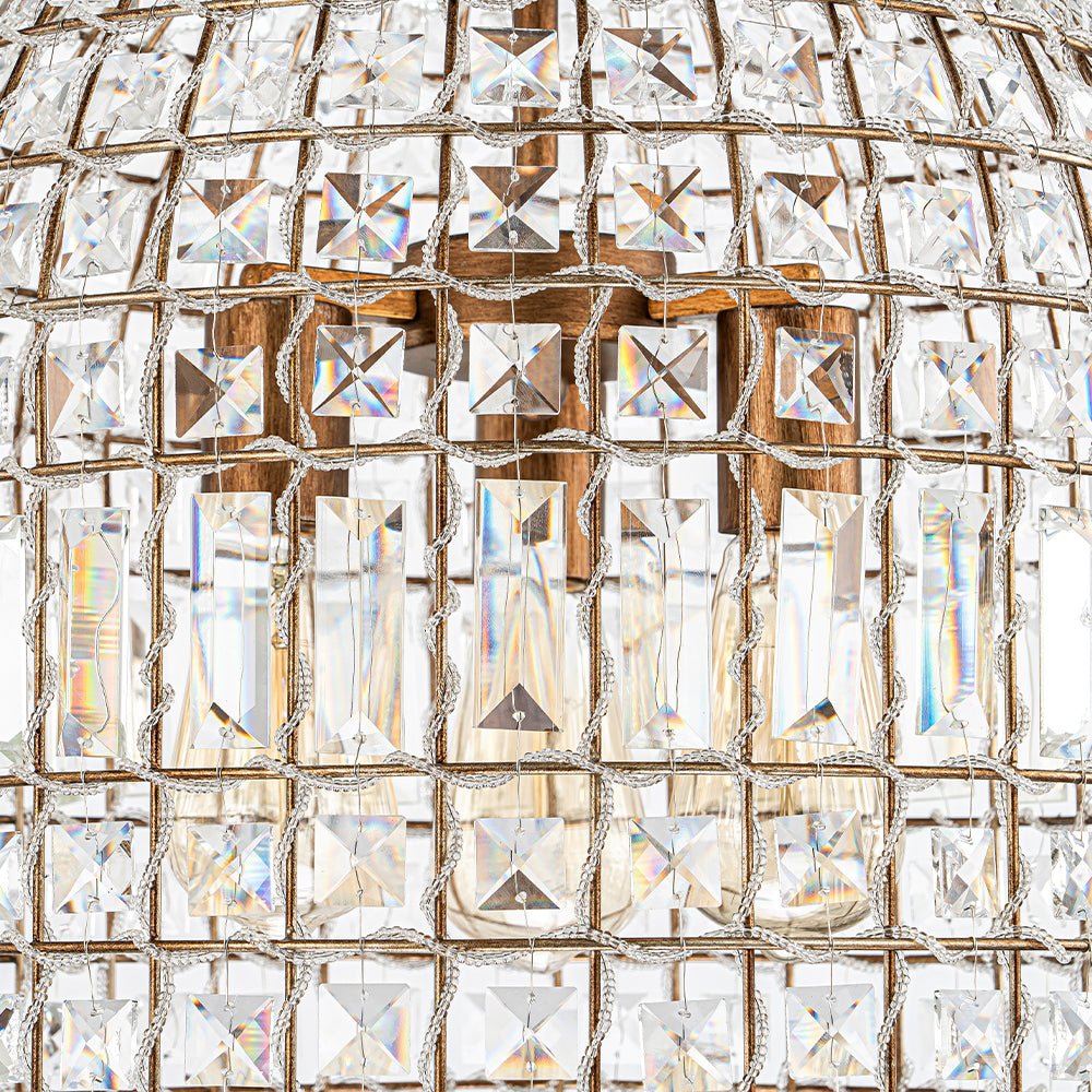 Luz Colgante de Jaula de Pájaro con Acentos de Cristal Vintage