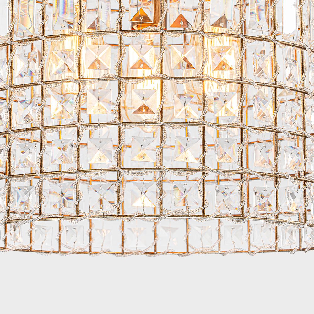 Luz Colgante de Jaula de Pájaro con Acentos de Cristal Vintage