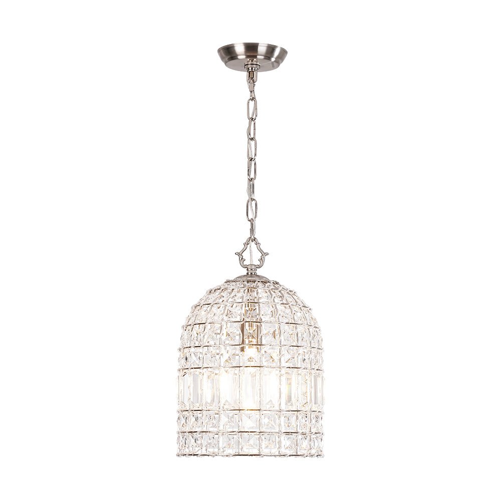 Luz Colgante de Jaula de Pájaro con Acentos de Cristal Vintage