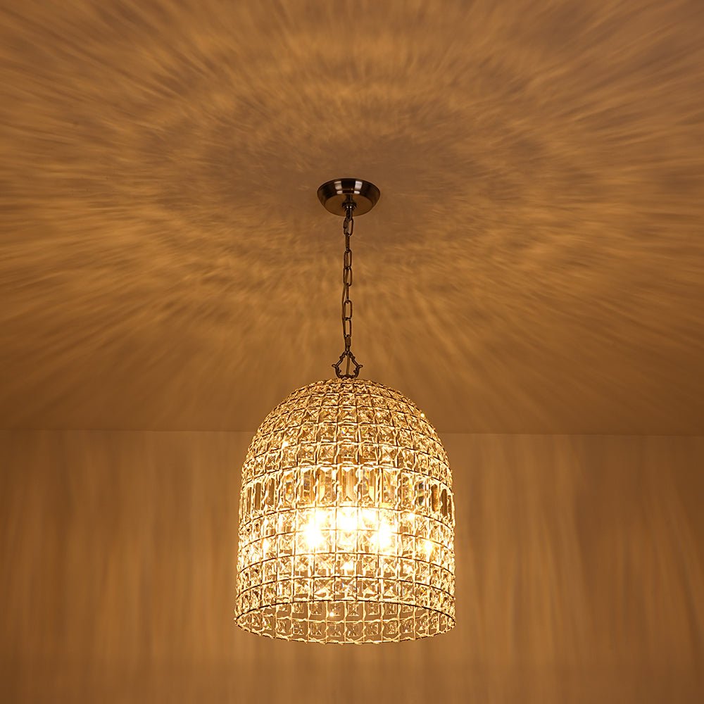 Luz Colgante de Jaula de Pájaro con Acentos de Cristal Vintage