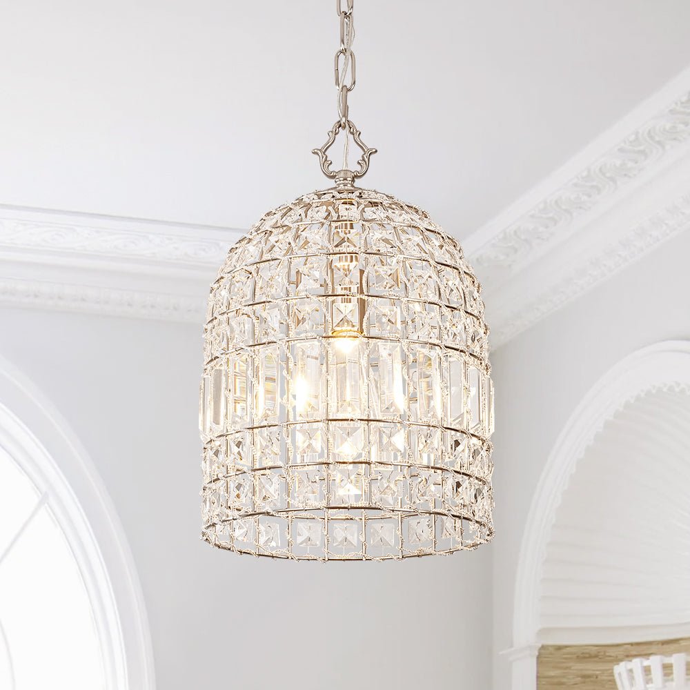 Luz Colgante de Jaula de Pájaro con Acentos de Cristal Vintage
