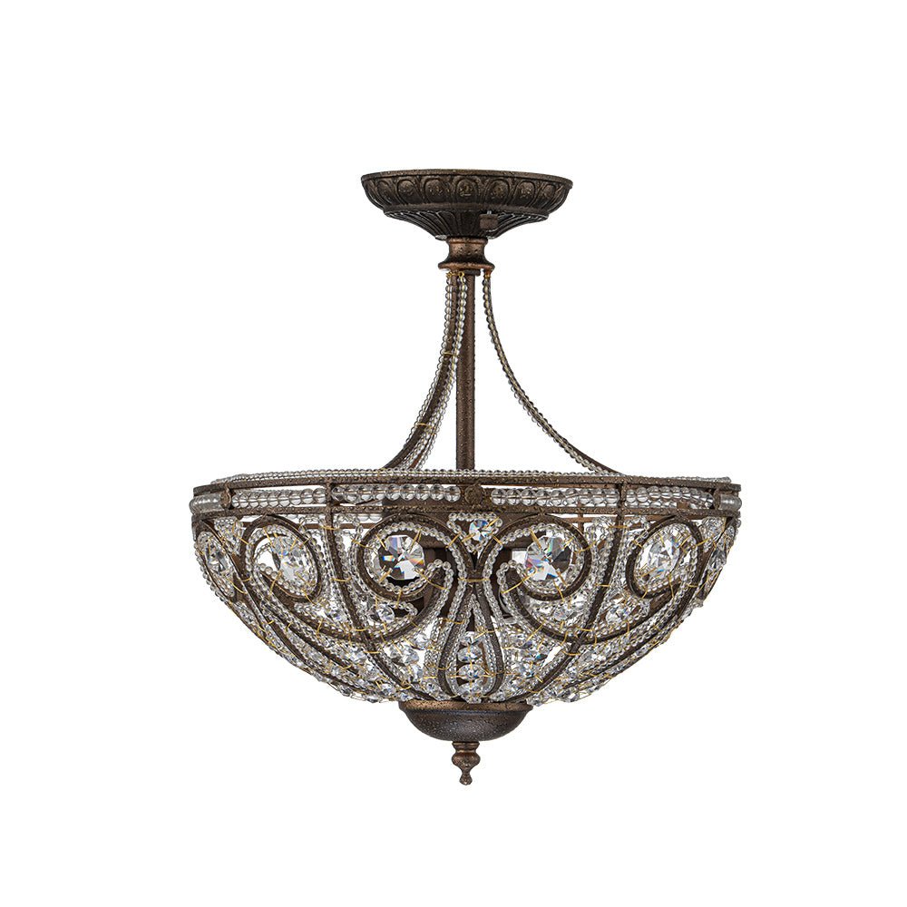 Luz de Techo Semi Flush de Cristal en Forma de Tazón de Lujo Vintage de 3 Luces