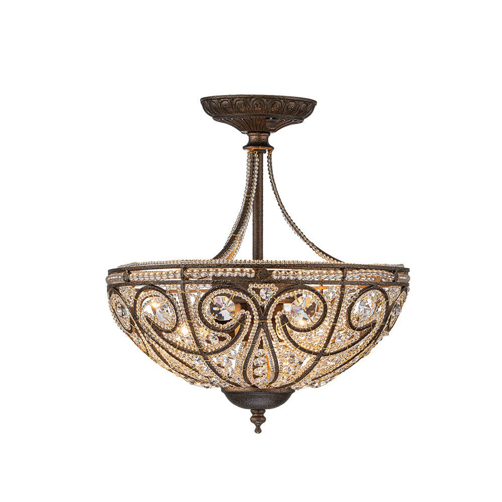 Luz de Techo Semi Flush de Cristal en Forma de Tazón de Lujo Vintage de 3 Luces