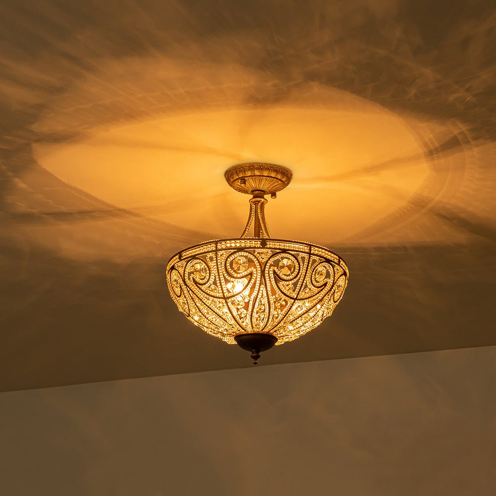 Luz de Techo Semi Flush de Cristal en Forma de Tazón de Lujo Vintage de 3 Luces