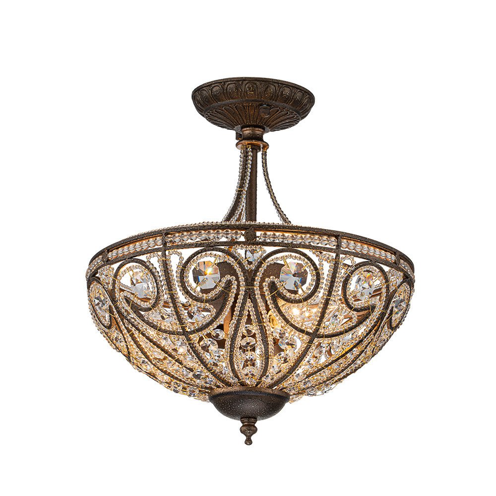Luz de Techo Semi Flush de Cristal en Forma de Tazón de Lujo Vintage de 3 Luces