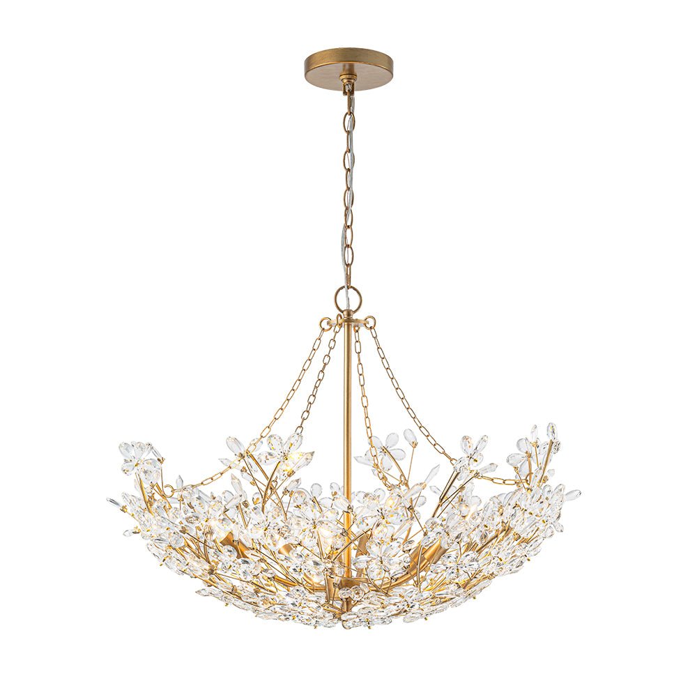 Lámpara de Araña Cristal Floral de Lujo Vintage de 6 Luces en Oro