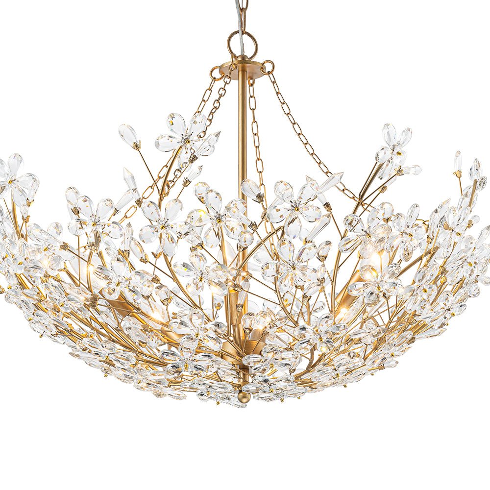 Lámpara de Araña Cristal Floral de Lujo Vintage de 6 Luces en Oro