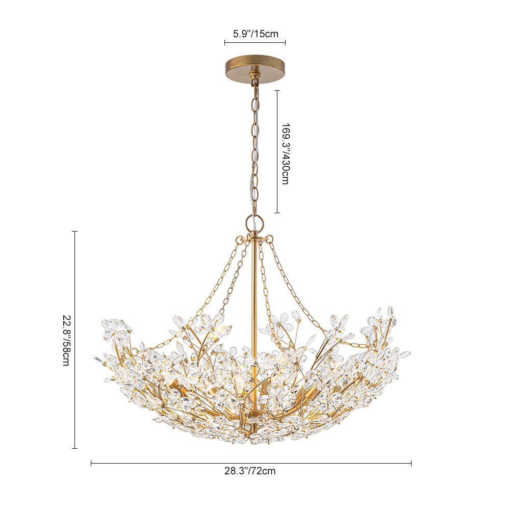 Lámpara de Araña Cristal Floral de Lujo Vintage de 6 Luces en Oro