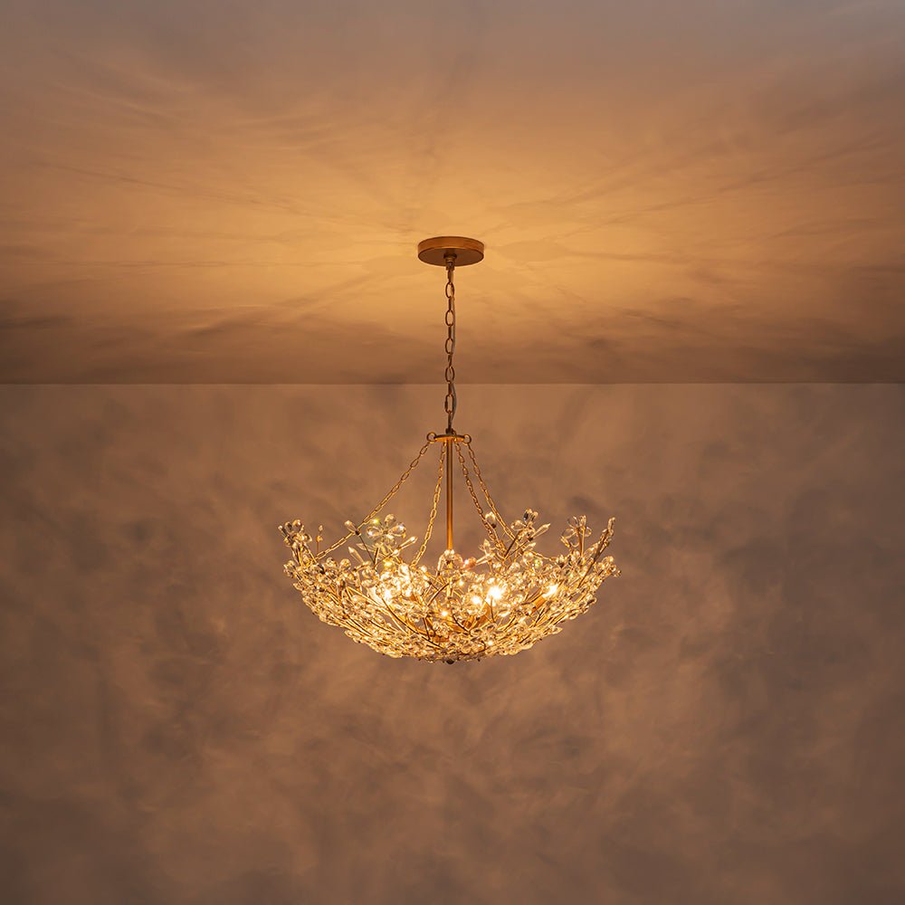 Lámpara de Araña Cristal Floral de Lujo Vintage de 6 Luces en Oro