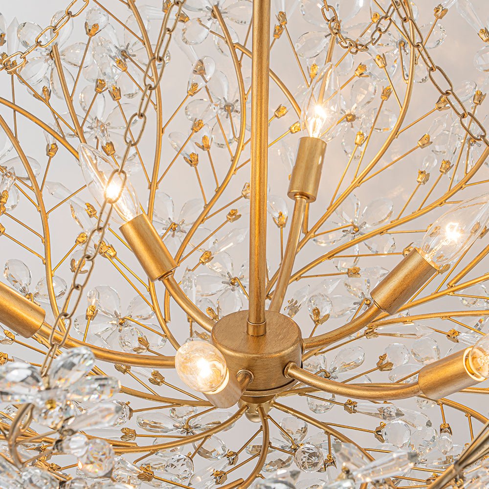 Lámpara de Araña Cristal Floral de Lujo Vintage de 6 Luces en Oro