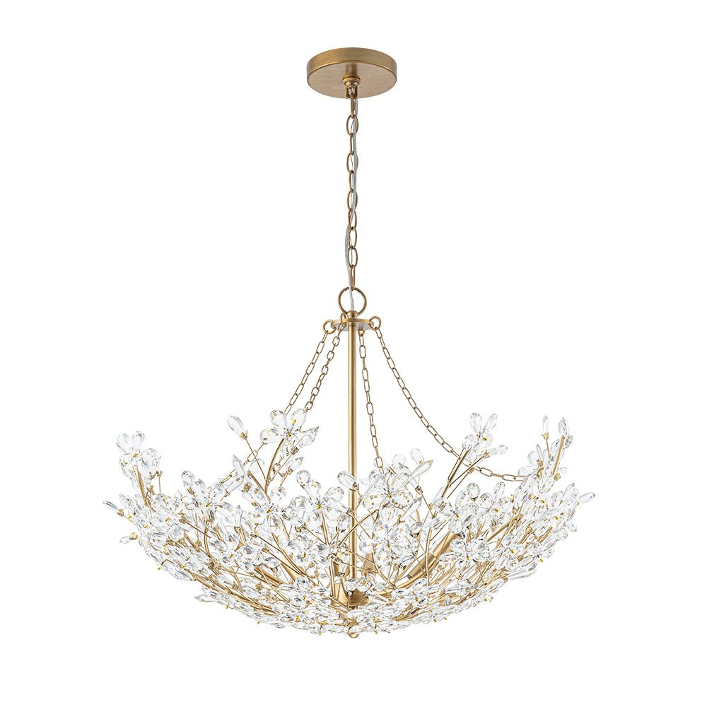 Lámpara de Araña Cristal Floral de Lujo Vintage de 6 Luces en Oro