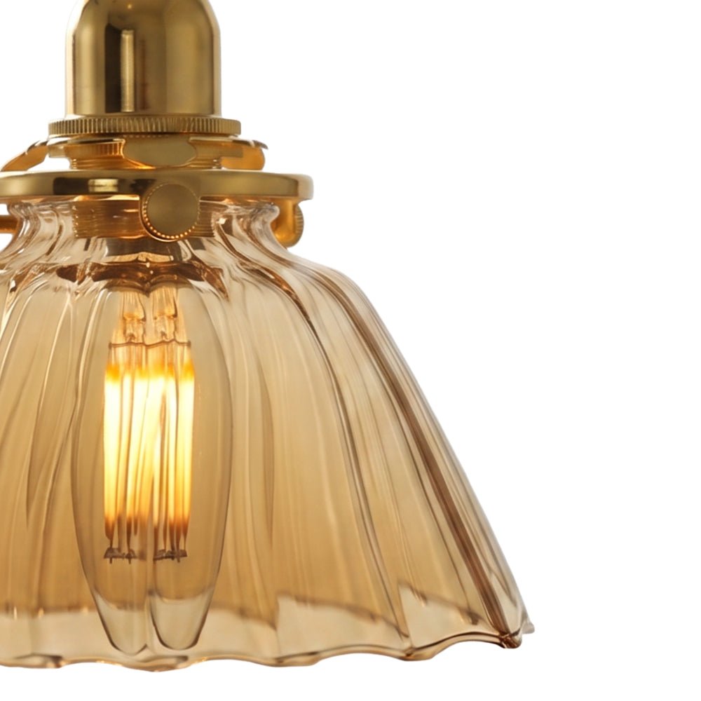 Lámpara colgante de campana de vidrio plisado claro retro vintage de 1 luz