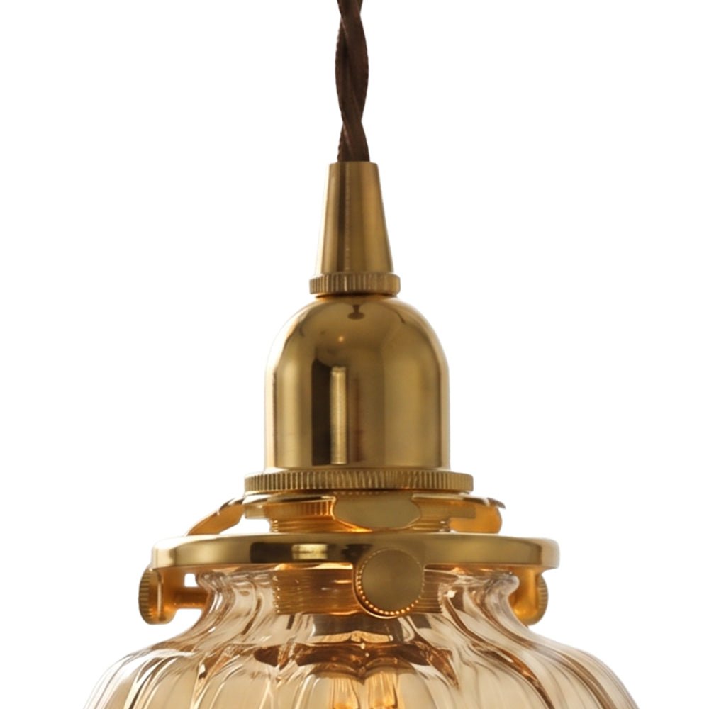 Lámpara colgante de campana de vidrio plisado claro retro vintage de 1 luz