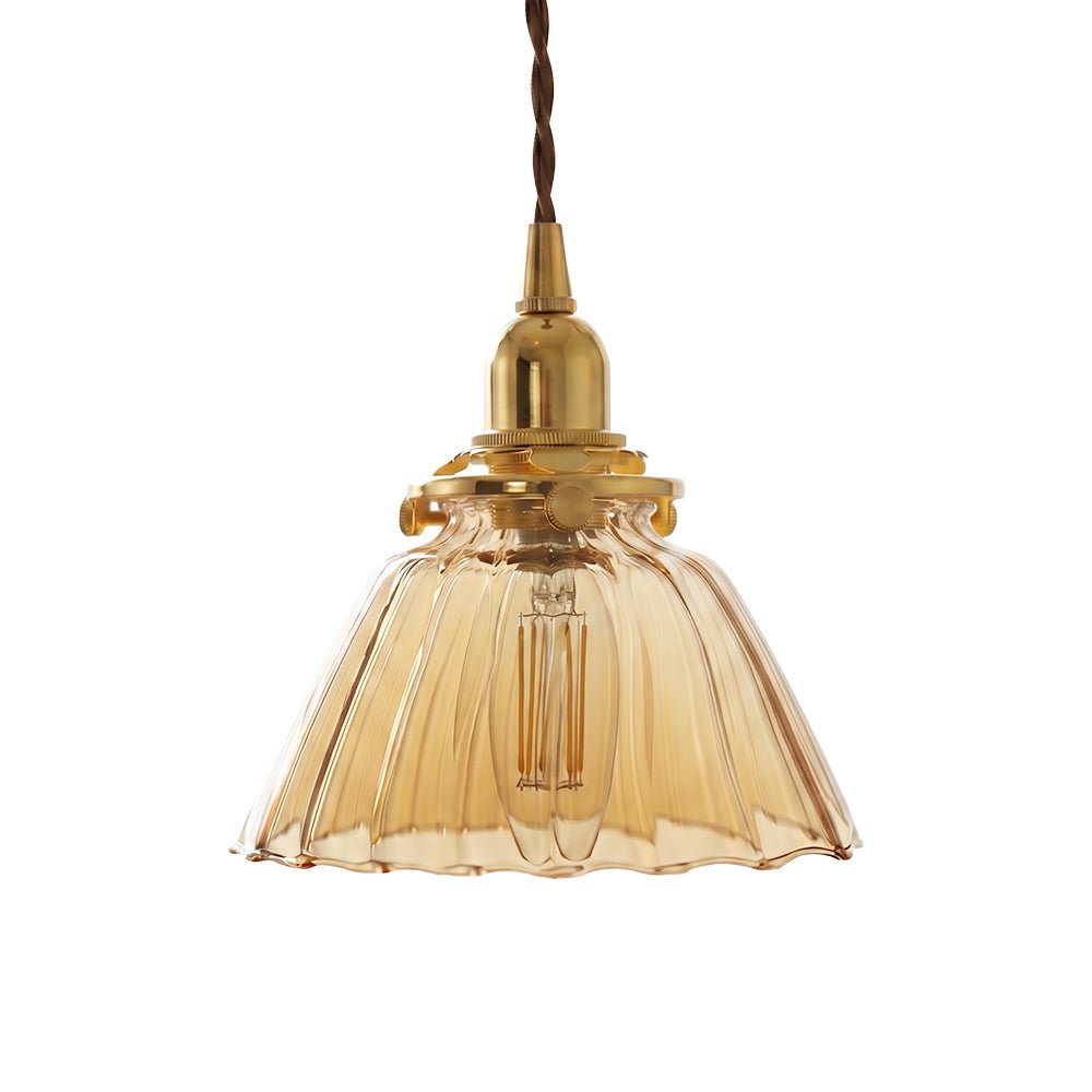 Lámpara colgante de campana de vidrio plisado claro retro vintage de 1 luz