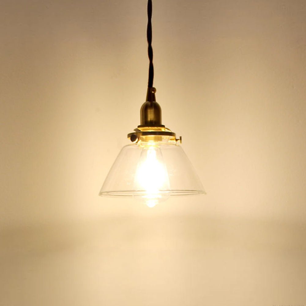 Lámpara colgante de campana de vidrio plisado claro retro vintage de 1 luz