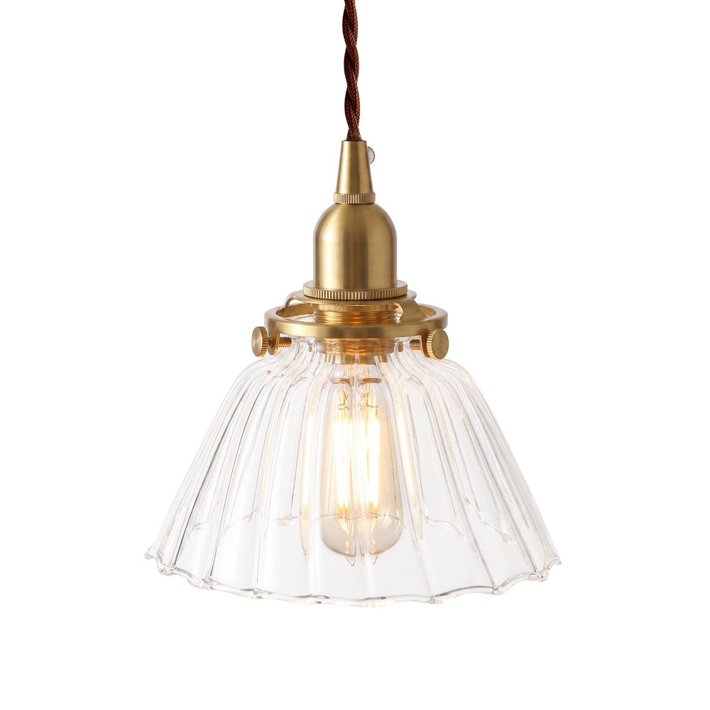 Lámpara colgante de campana de vidrio plisado claro retro vintage de 1 luz