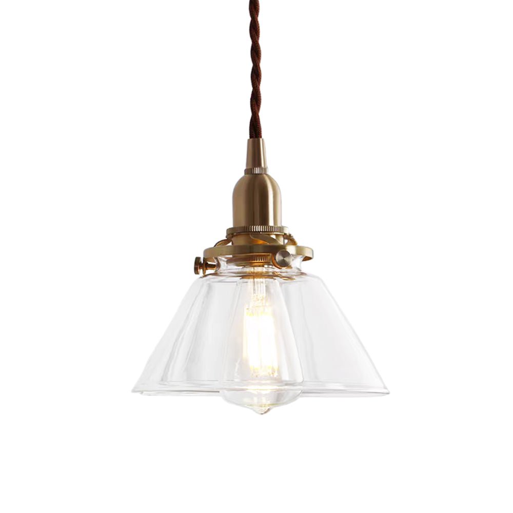 Lámpara colgante de campana de vidrio plisado claro retro vintage de 1 luz