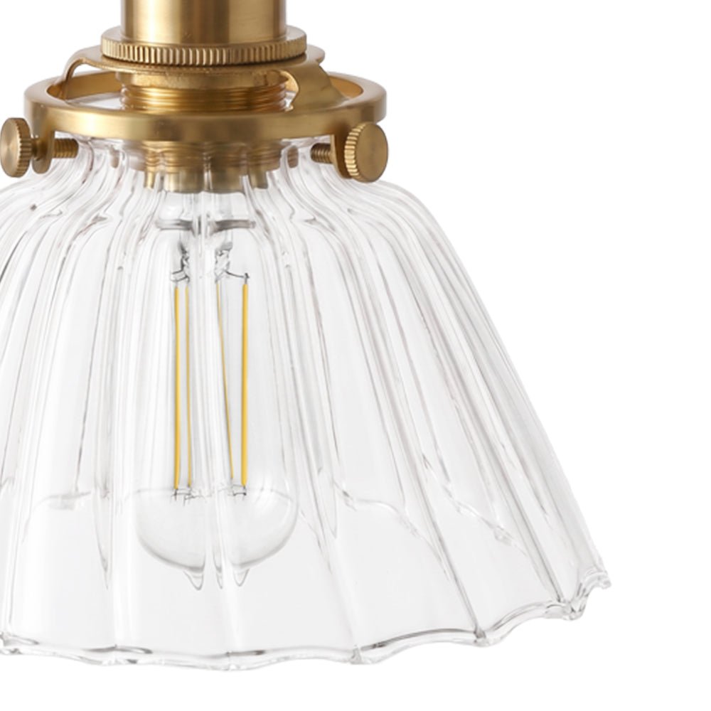 Lámpara colgante de campana de vidrio plisado claro retro vintage de 1 luz