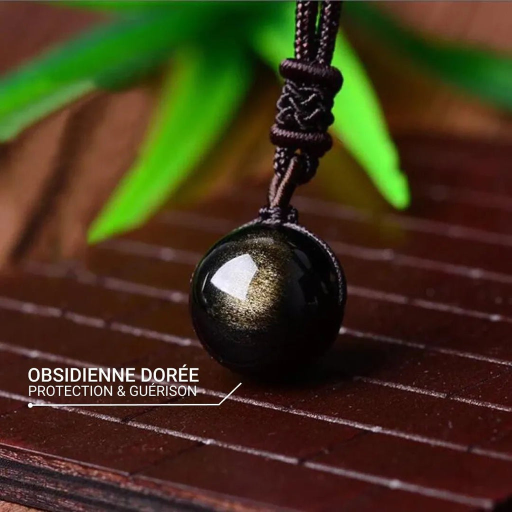 Péndulo "Esfera" en Obsidiana Dorada