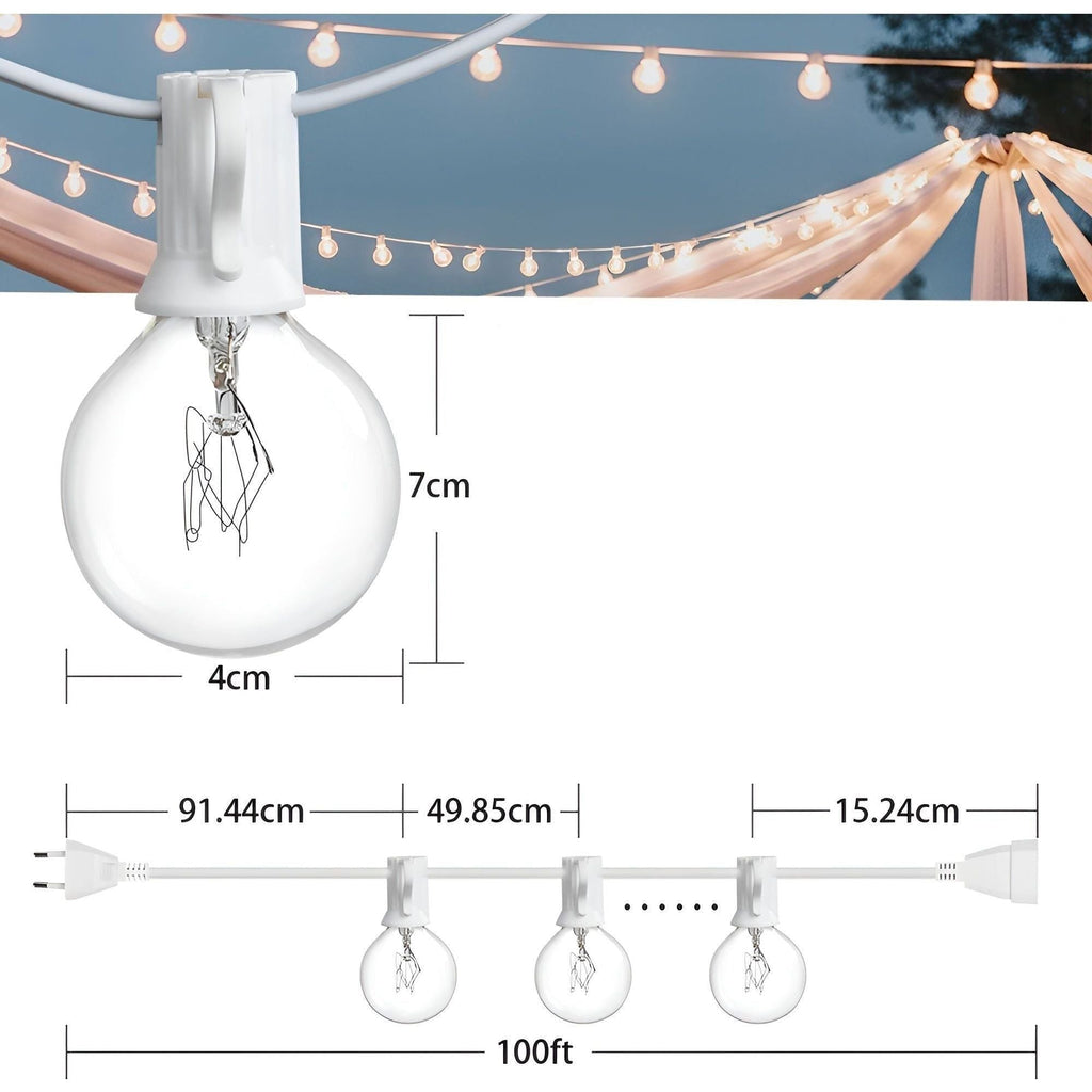 Karnz FairyFlicker Cadena de luces exterior – Bombillas globus, blanco cálido, 15 m / 30 m