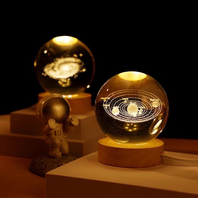 GalaxyGlow - Esfera de Cristal Iluminada con Exhibición de Planetas 3D