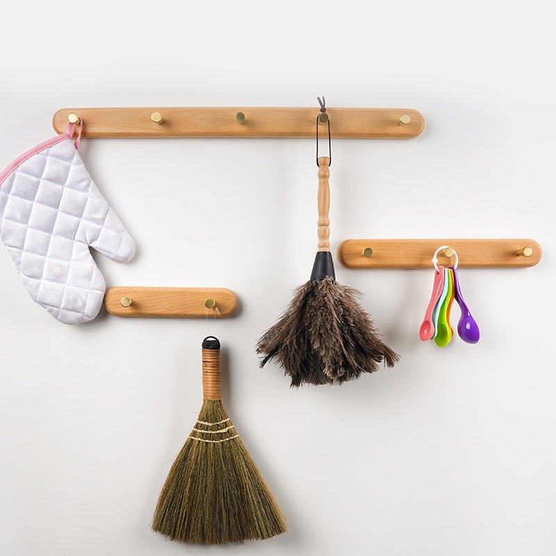 Lisslune | WandHout – Perchero de pared de madera minimalista con ganchos de latón