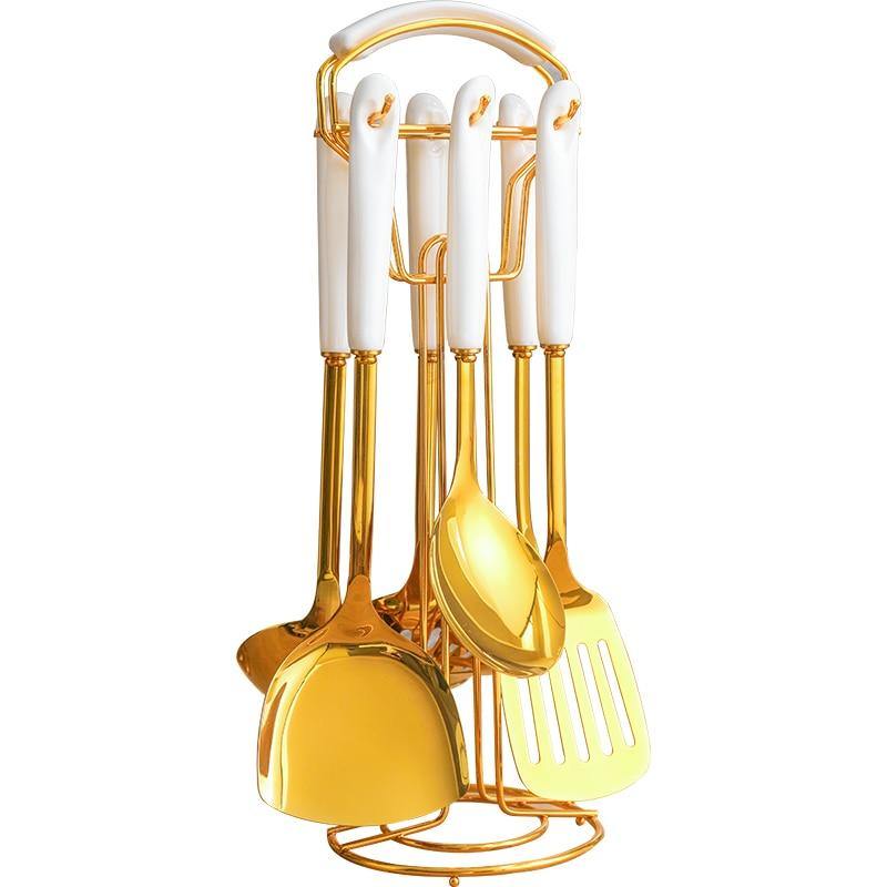 Utensilios de Cocina Dorados con Soporte