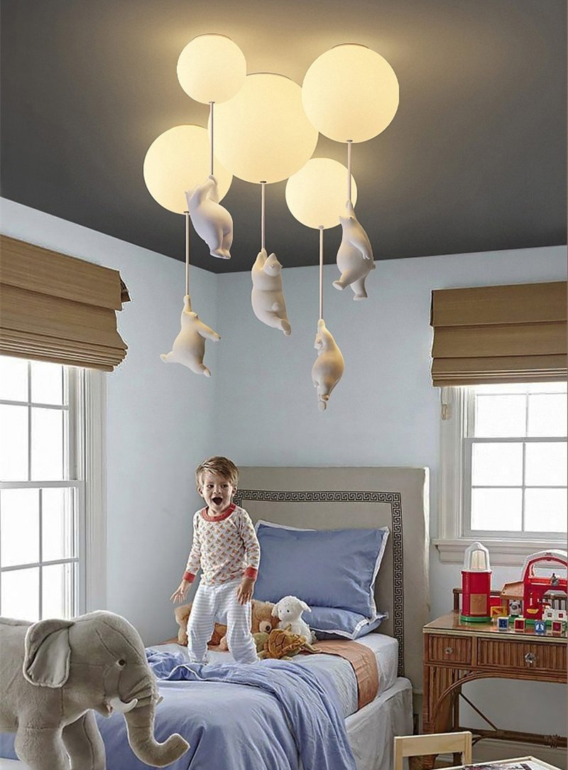Lámpara de Techo Juguetona con Osos y Luces de Globo para la Habitación Infantil