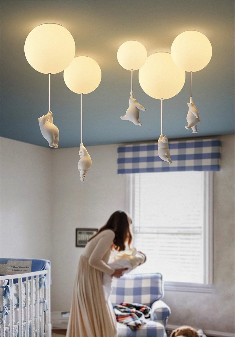 Lámpara de Techo Juguetona con Osos y Luces de Globo para la Habitación Infantil
