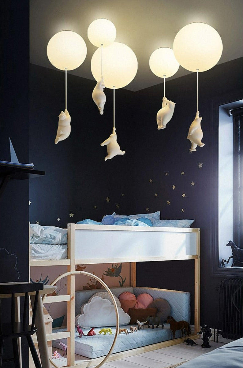Lámpara de Techo Juguetona con Osos y Luces de Globo para la Habitación Infantil