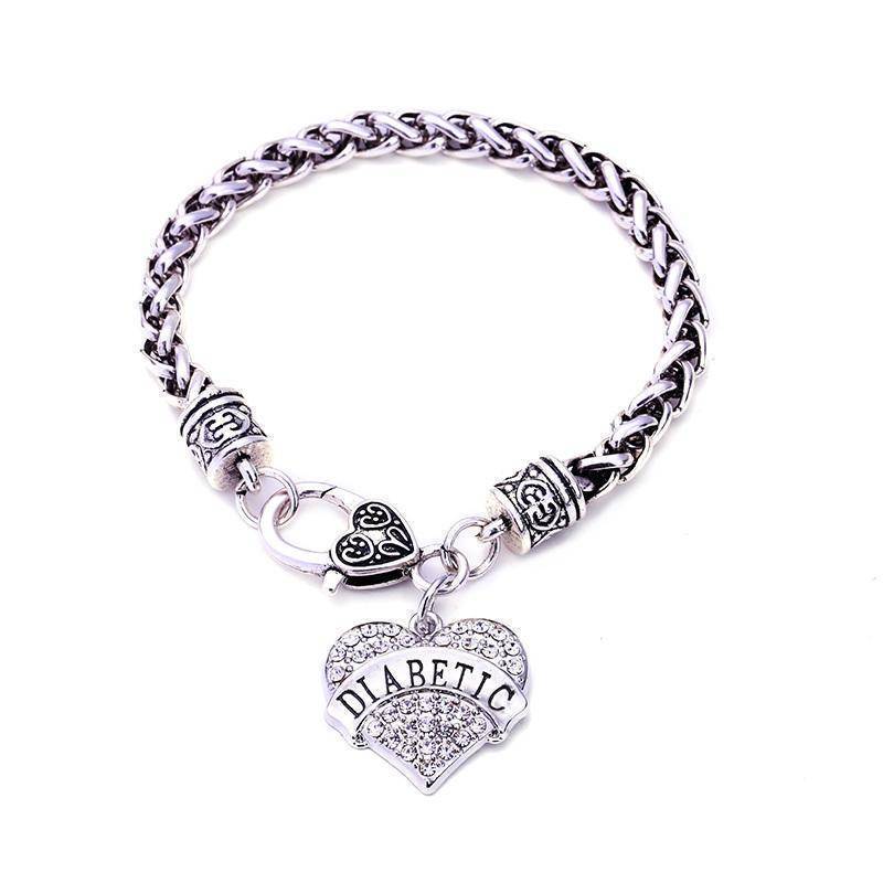 Kalsten | Pulsera de Alerta Médica Diabética para Mujeres - Corazones de Cristal Rosa, Azul, Claro o Rojo - Diabetes
