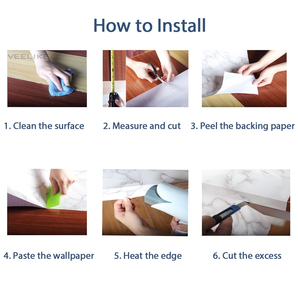 Papel Tapiz de Mármol de Vinilo Sólido de PVC Impermeable y Autoadhesivo